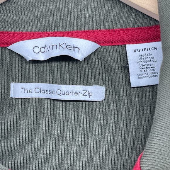 CALVIN KLEIN Sweatshirt Mens XS Classic 1/4 Zip Pullover Stretch Cotton Green - Picture 9 of 14